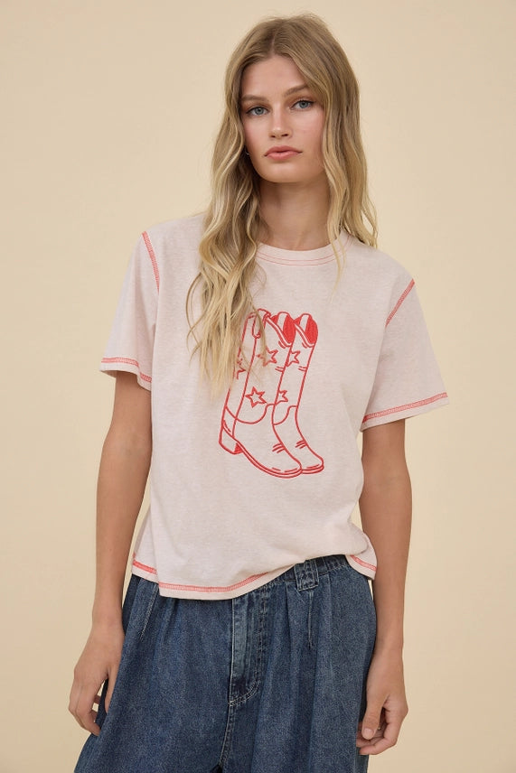 Cowgirl Crush Western Graphic T-Shirt with Embroidered Cowboy Boots