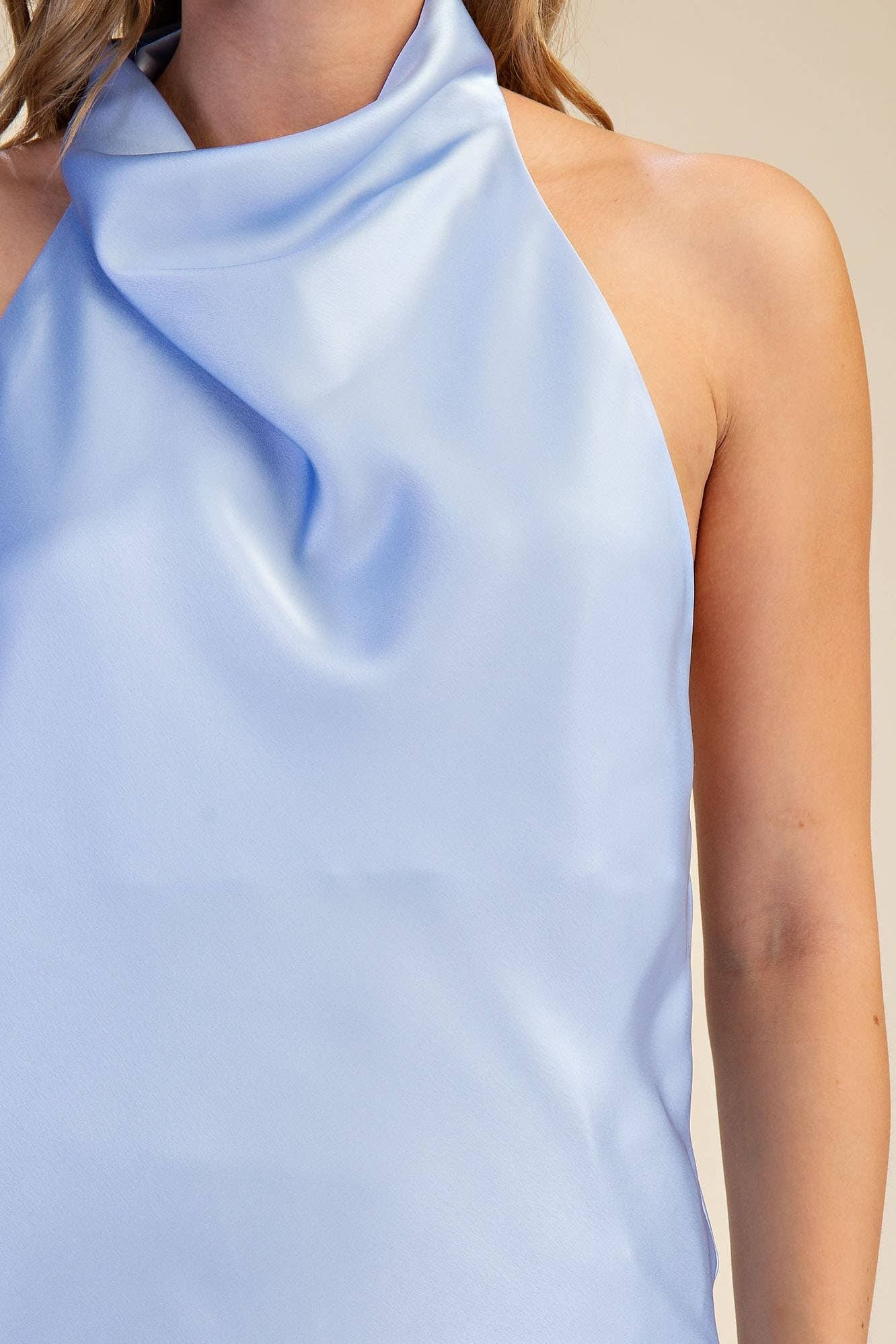 Draped Muse Elegant Draped Cowl Neck Halter Top Sleeveless Blouse