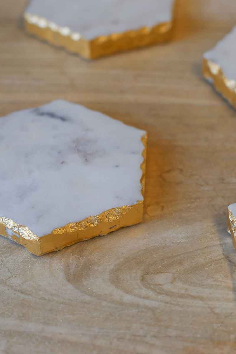 Vernazza Marble Coasters   White/Gold   4x4 Set of 4