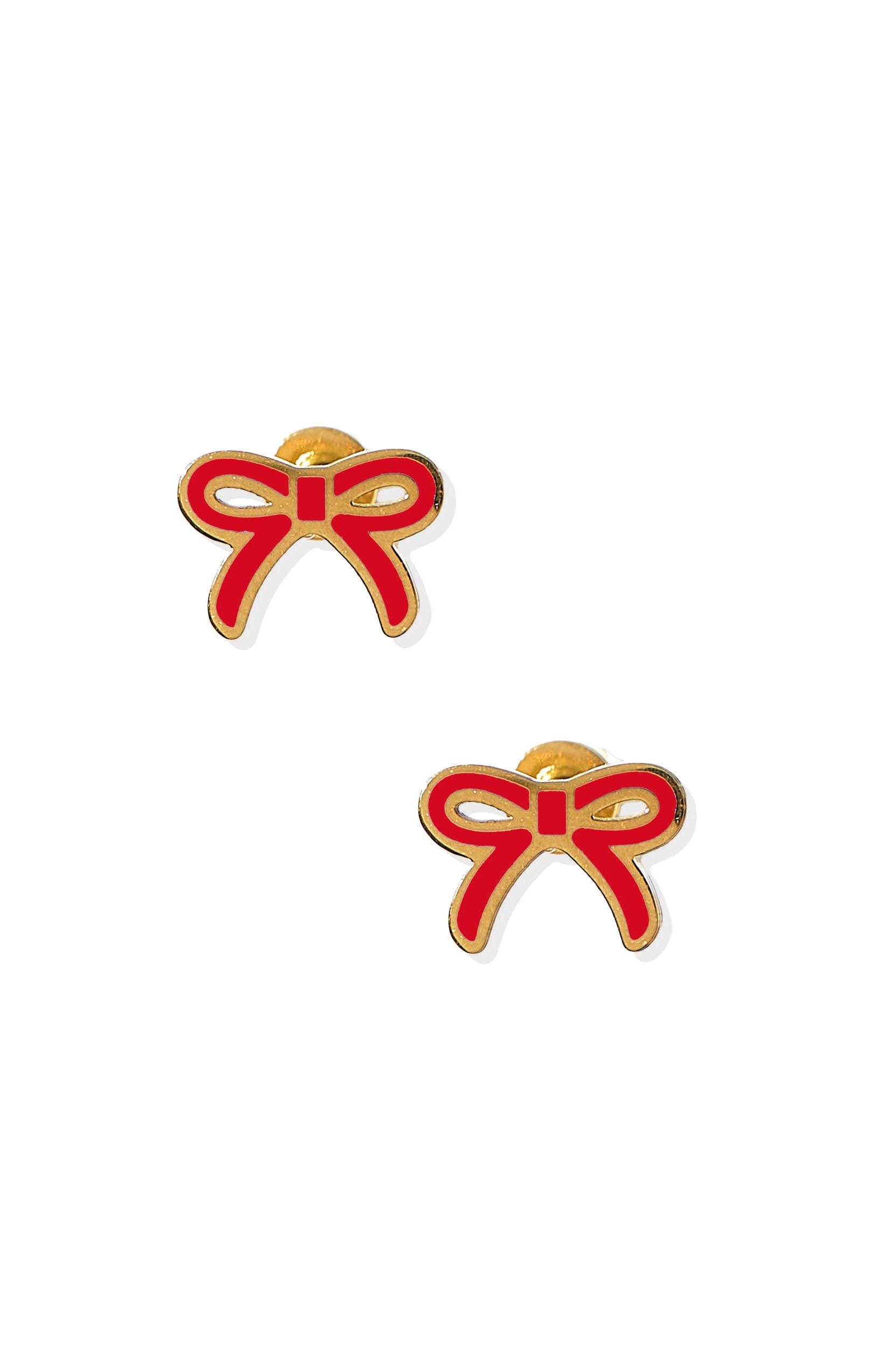 Screwback Stud Earrings - Sadie Bow Red
