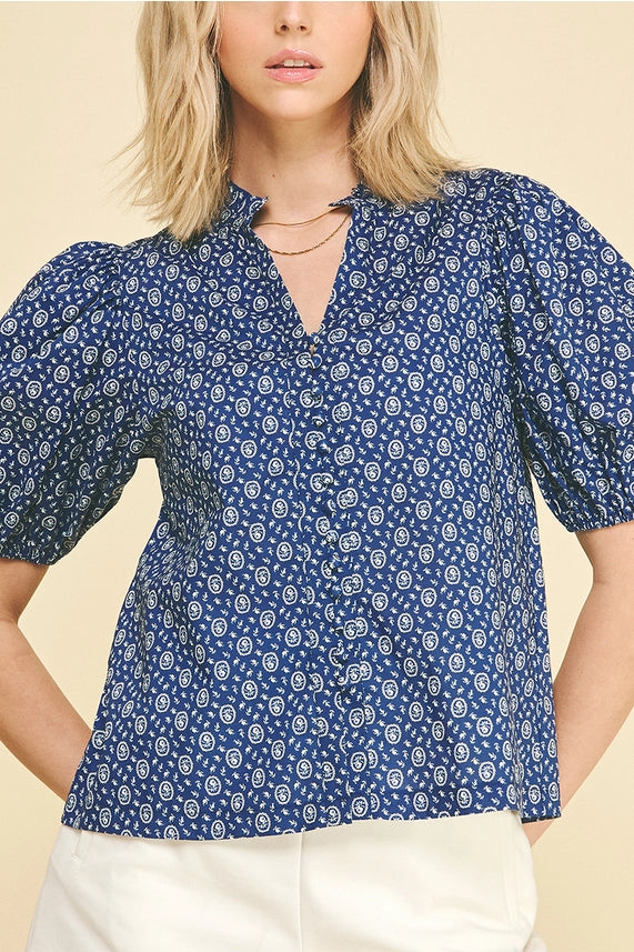 Printed Perfection Floral Print Puff Sleeve Split Neck Blouse