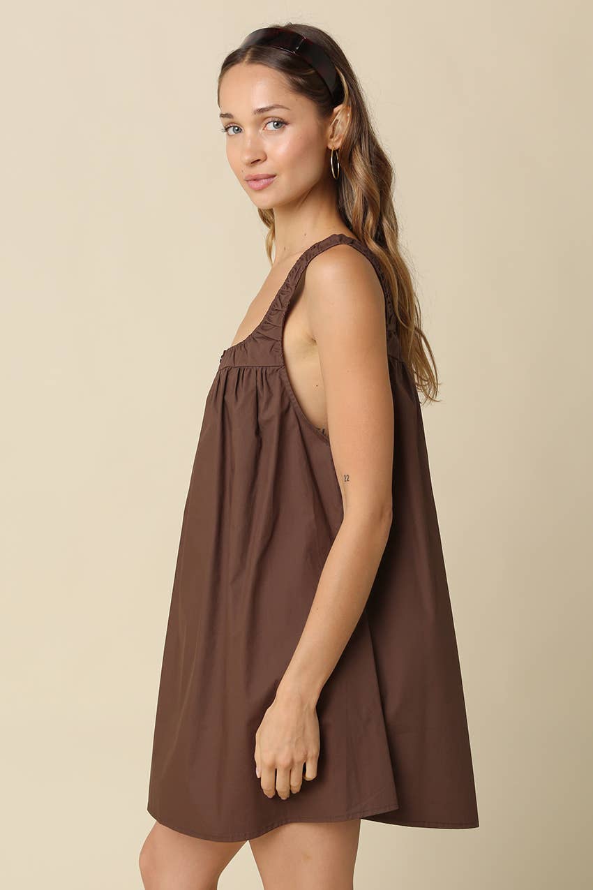 Brunch Reservations Sleeveless Swing Mini Dress with Gathered Straps and Square Neckline
