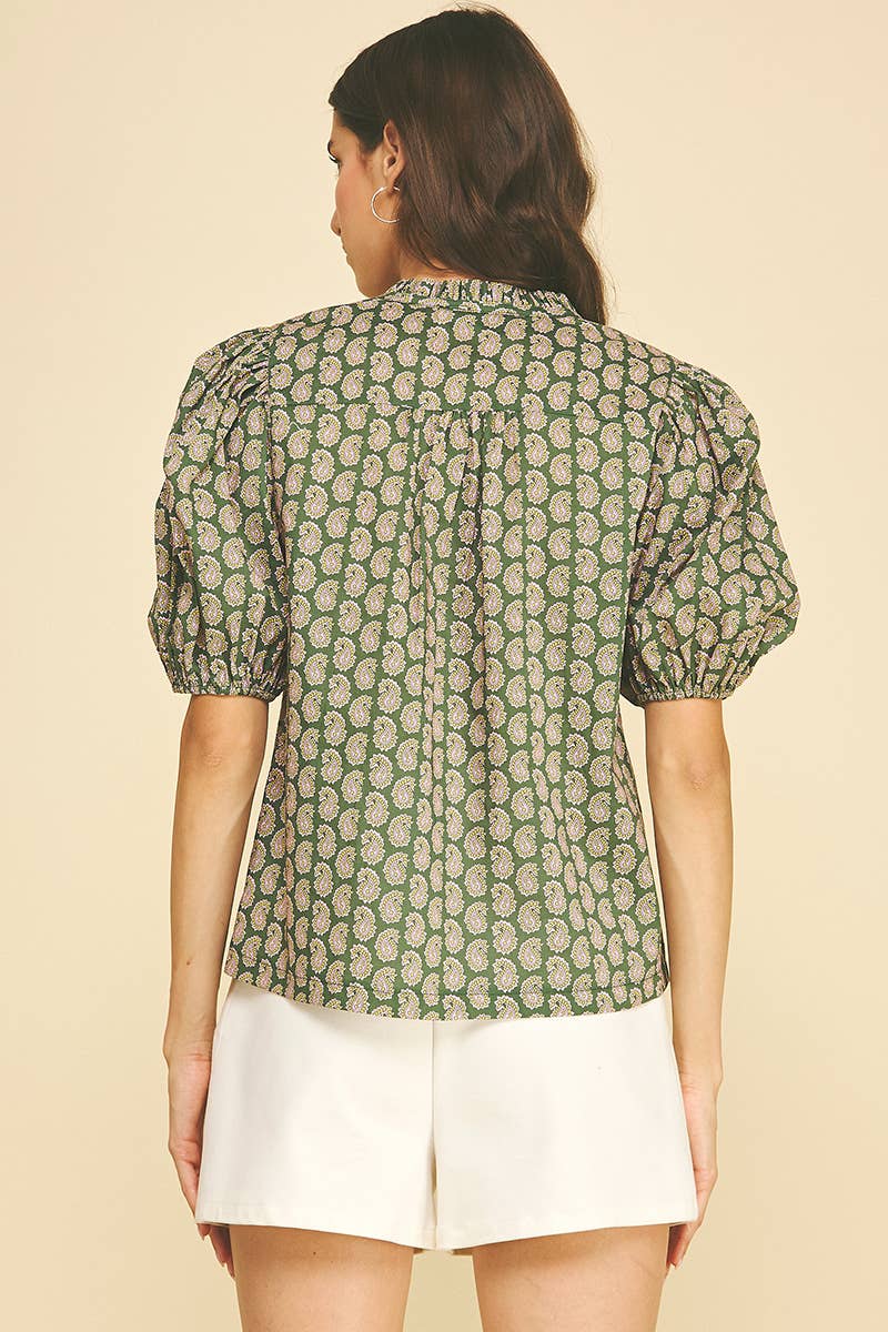 Printed Perfection Floral Print Puff Sleeve Split Neck Blouse