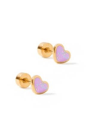 Screwback Stud Earrings - Nora Heart Purple