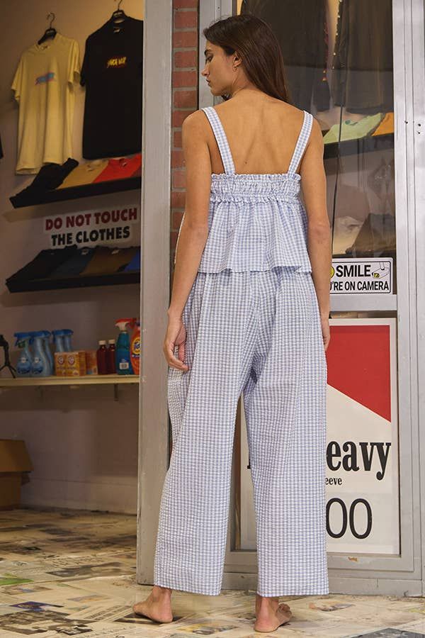 Seersucker Gingham Print PJ Top