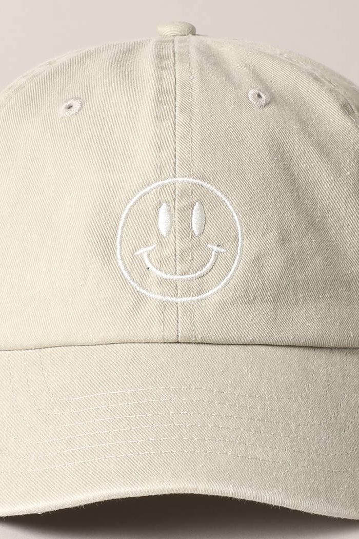 Happy Face Embroidered Cotton Baseball Cap