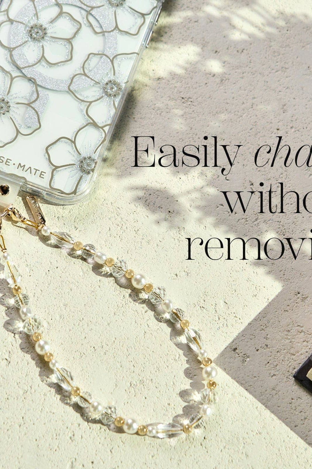 Crystal Pearl Gold Phone Charm