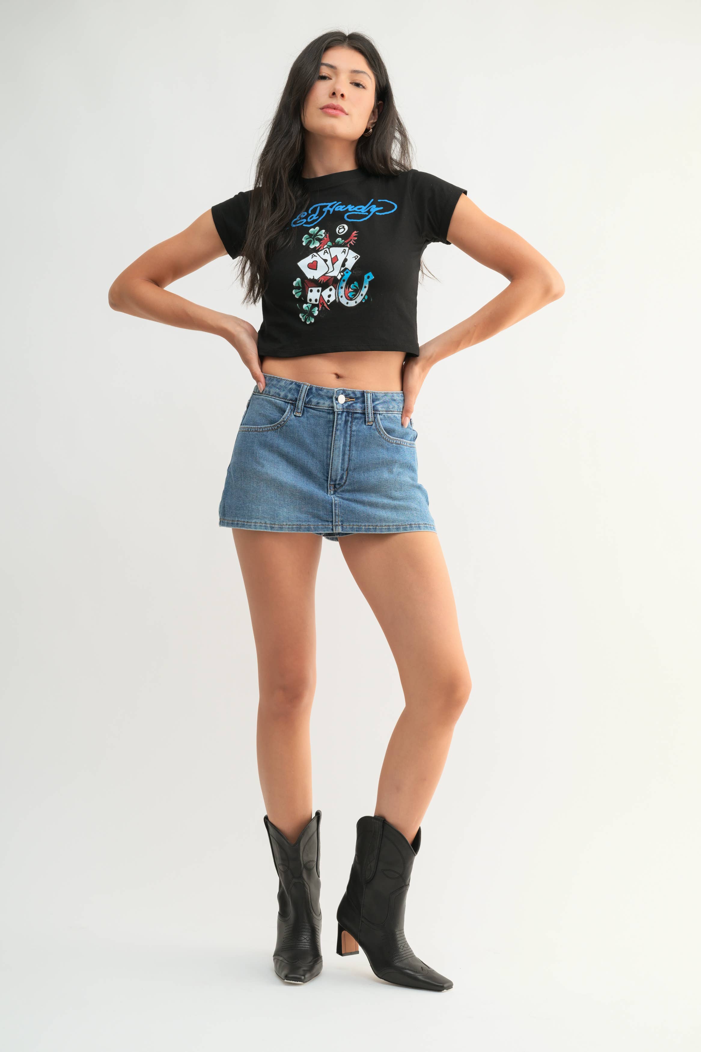 Cool Girl Denim Mini Skirt with Built-In Shorts