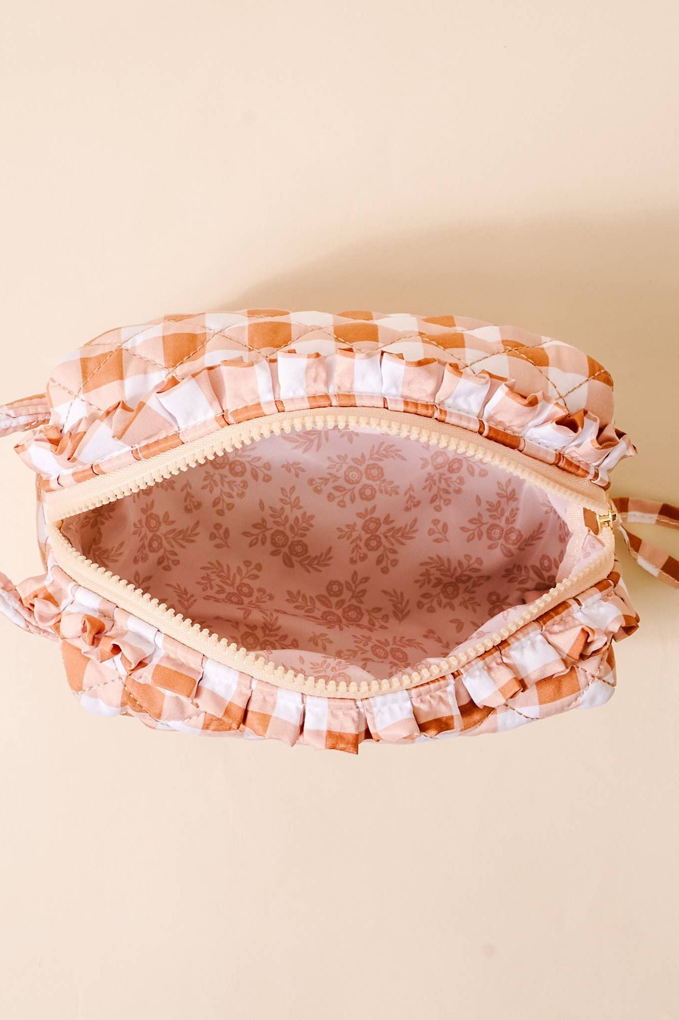 Essentials Quilted Cosmetic Pouch-Maple Gingham