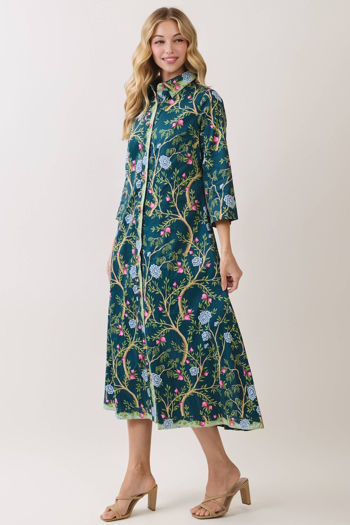 A Beautiful Thing Botanical Print Front Midi Dress