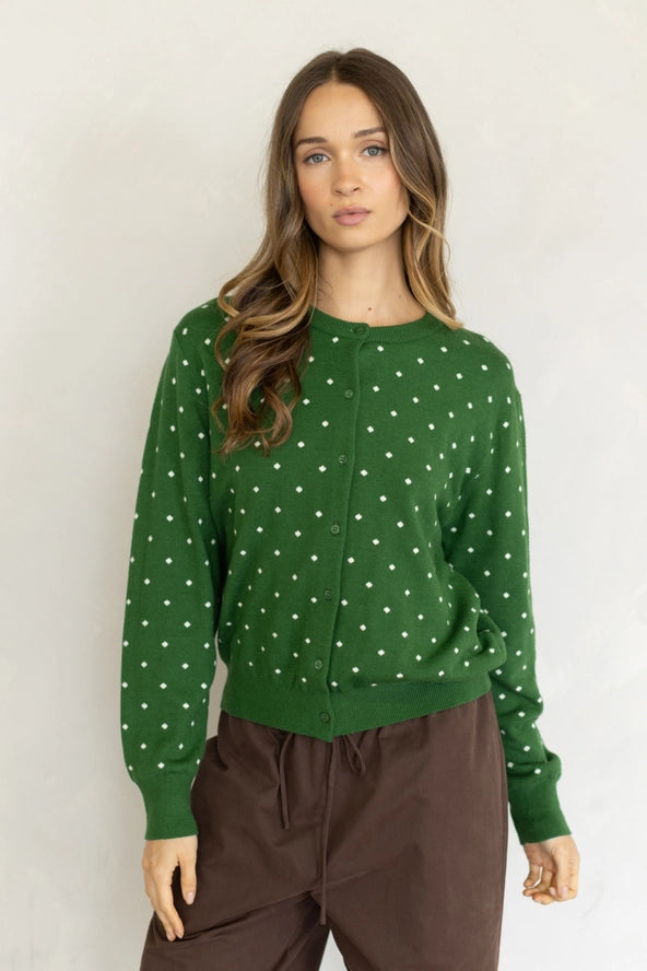 Four Leaf Polka Dot Button-Front Cardigan