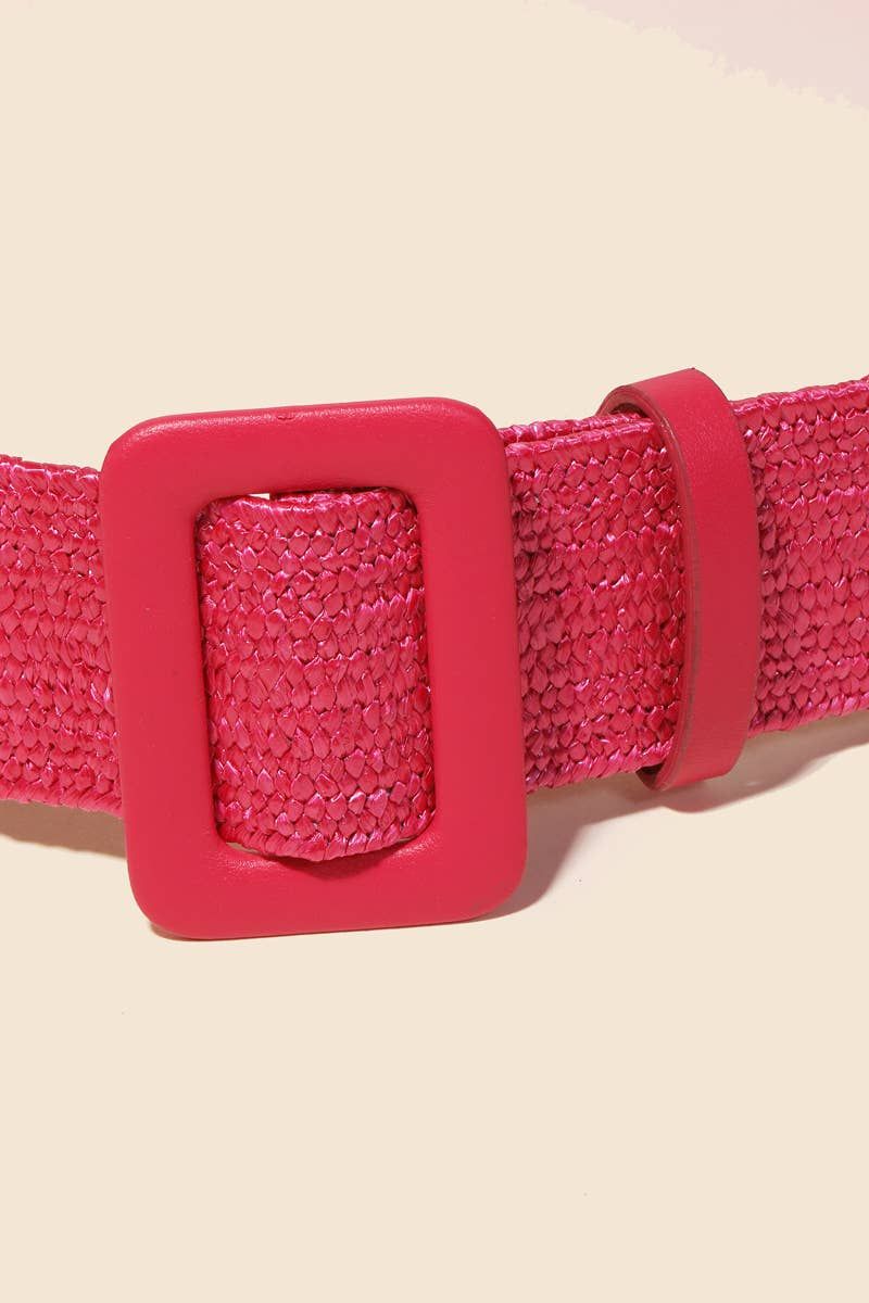 Rectangle Buckle Straw Braided Belt