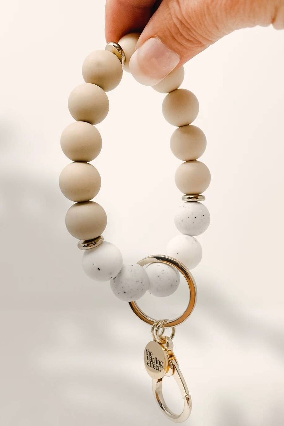 Hands-Free Silicone Beaded Keychain Wristlet - Oatmilk Latte