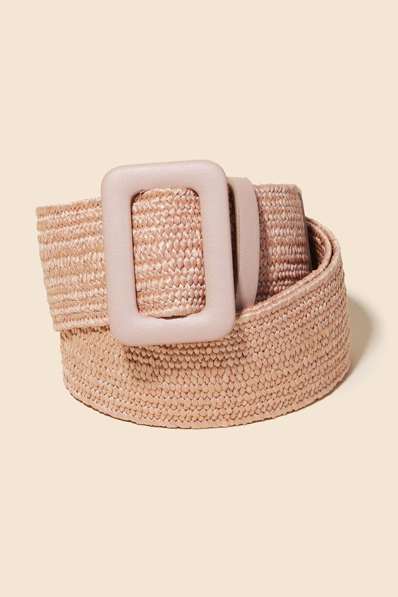 Rectangle Buckle Straw Braided Belt