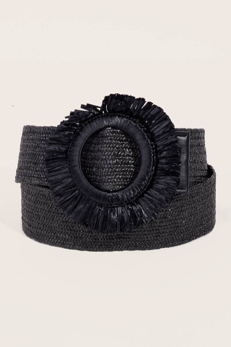 Circle Buckle Fringe Straw Belt