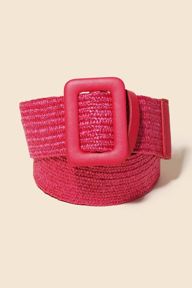 Rectangle Buckle Straw Braided Belt