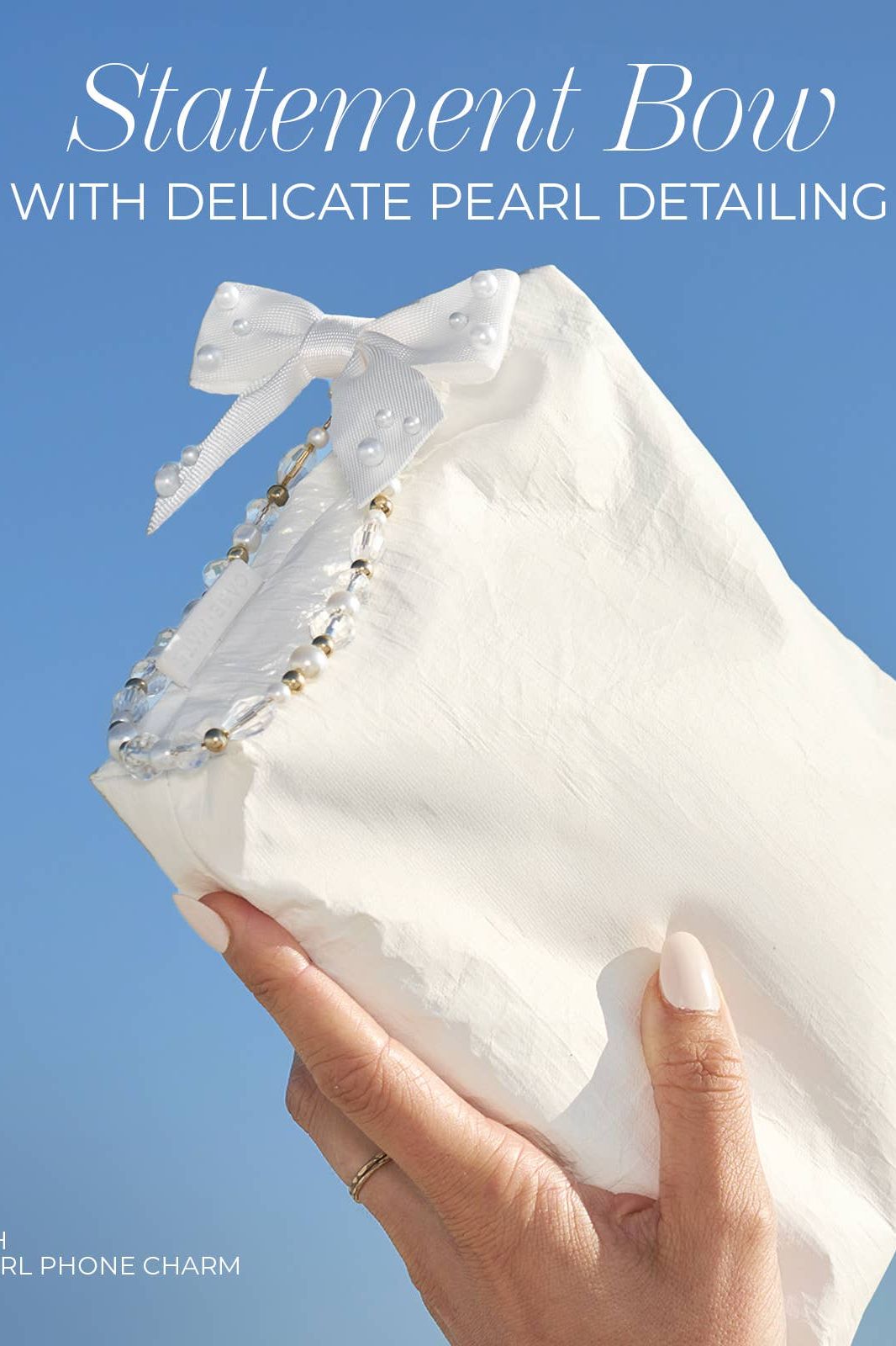 Ivory Pearl Bow Waterproof Beach Zip Pouch