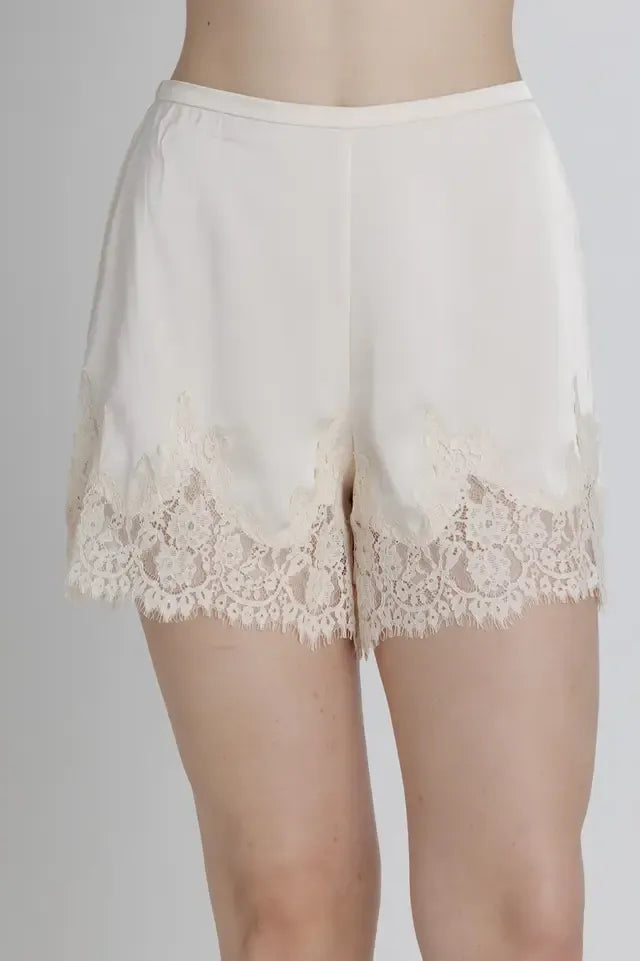 Love That For You Satin Lace Trim Shorts Available in Champagne and Black