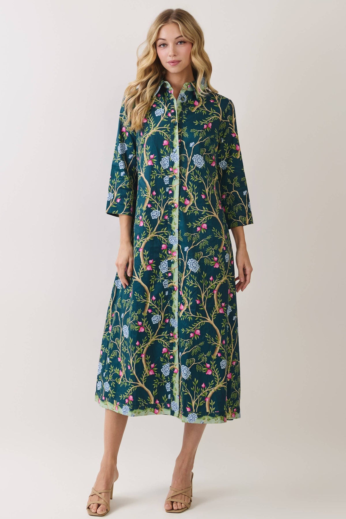 A Beautiful Thing Botanical Print Front Midi Dress