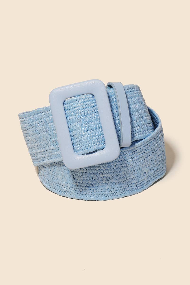 Rectangle Buckle Straw Braided Belt