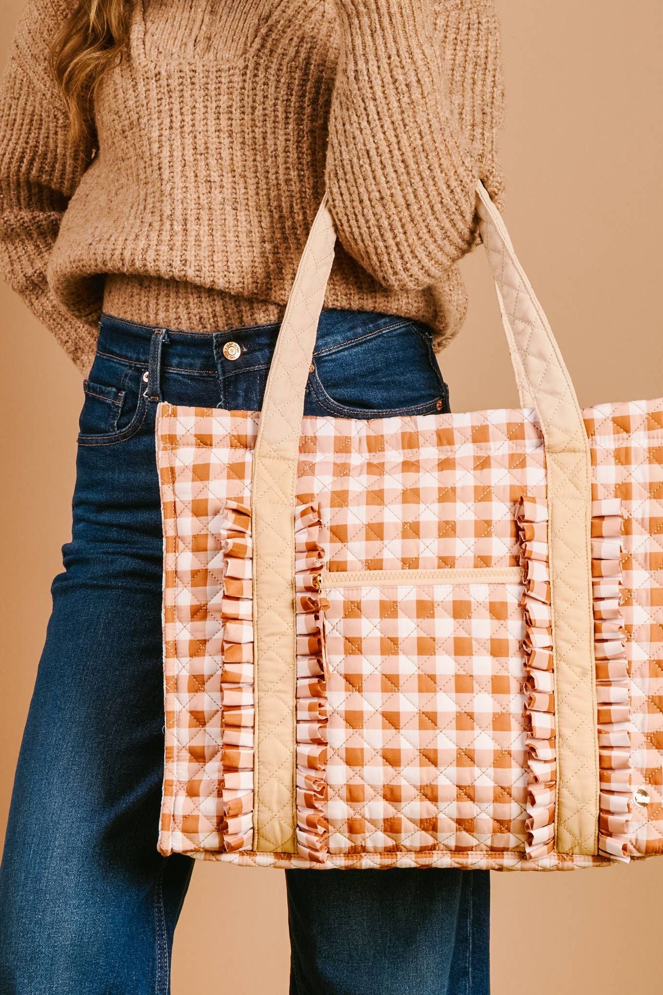 The Everyday Quilted Tote Bag-Maple Gingham