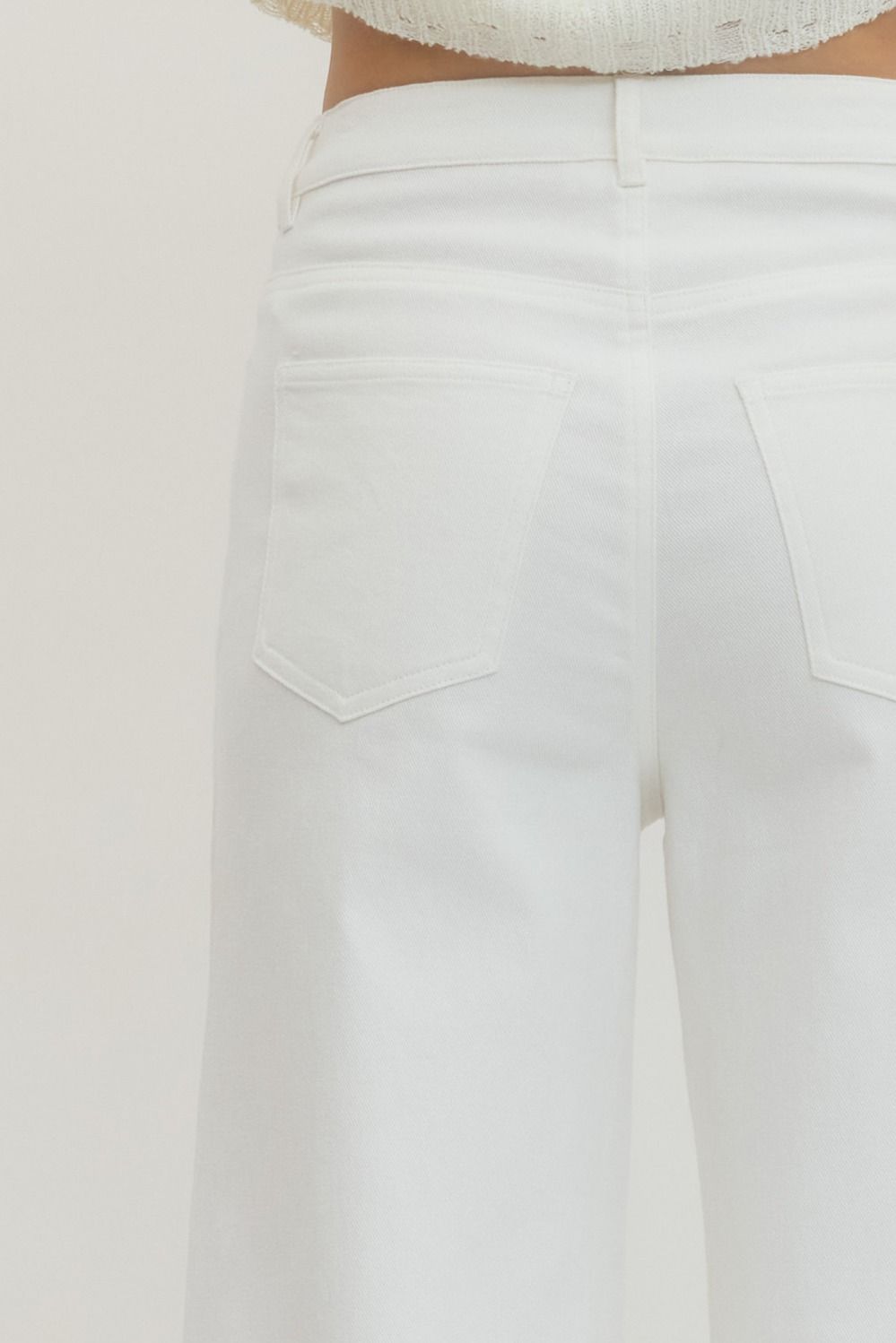 “Where’d You Get Those?” White Cropped Wide Leg Jeans with Cuffed Hem