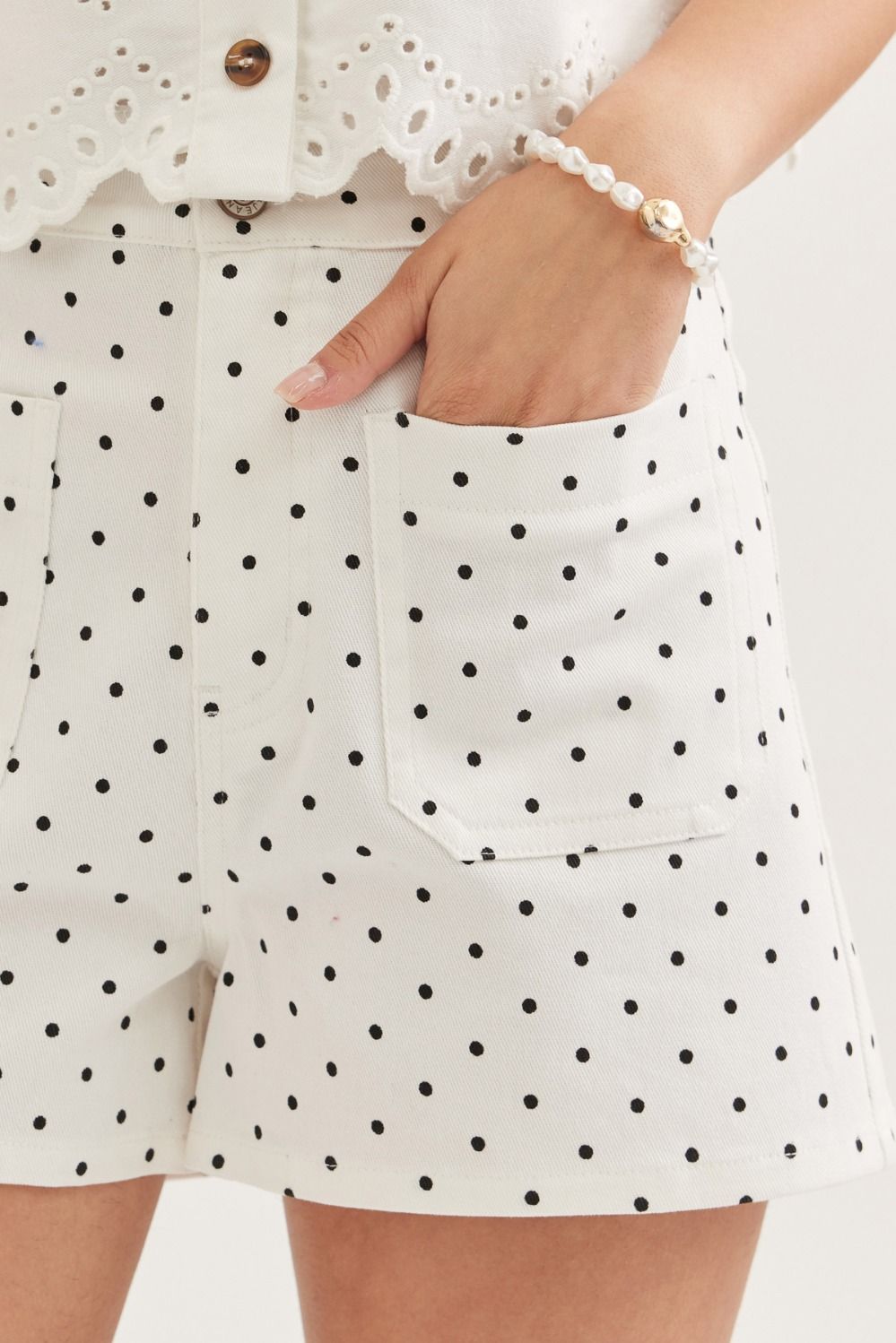 Too Cute to Stress Polka Dot High Waisted Shorts in Navy and Off White
