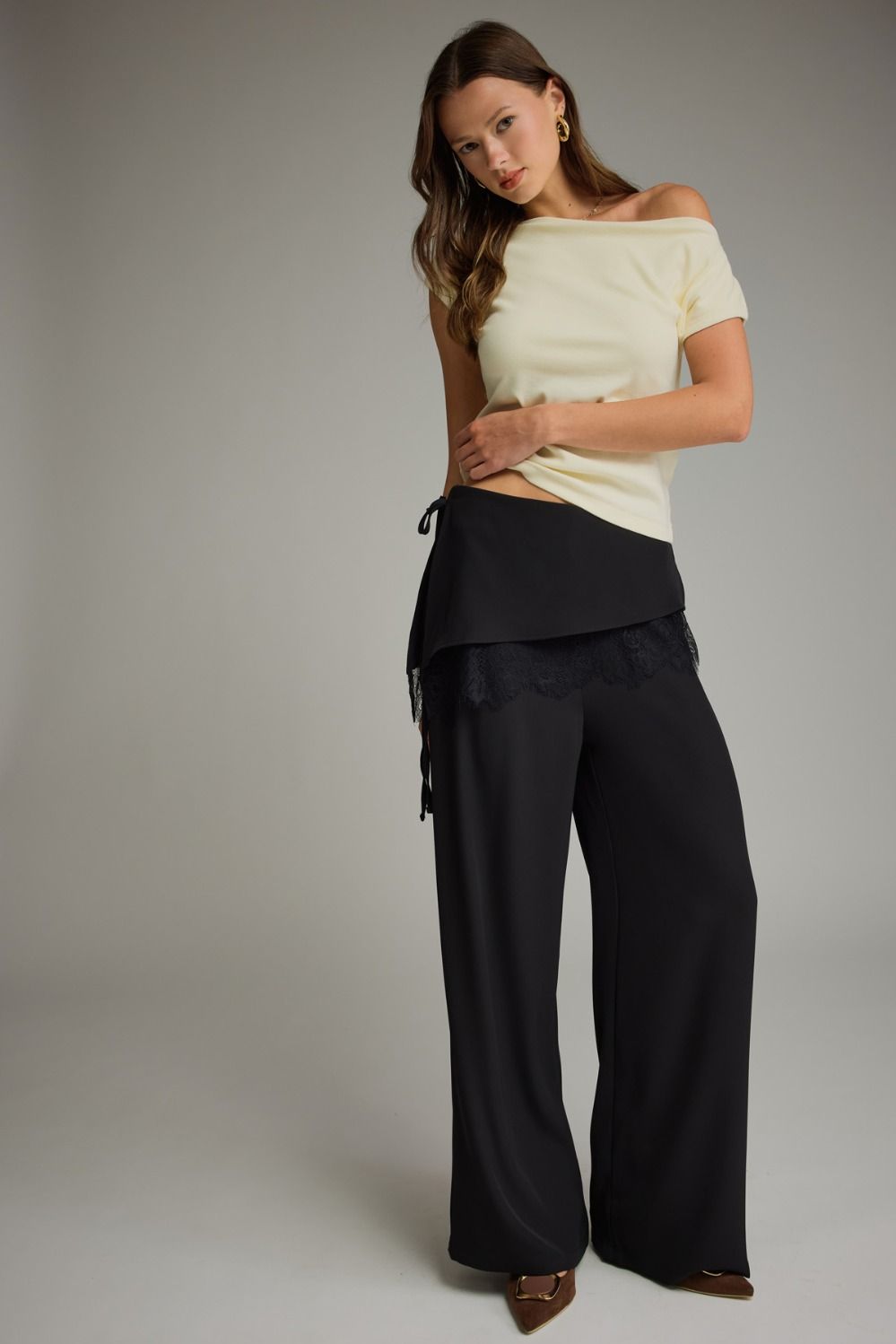 Lace Yourself High Waist Draped Lace Overlay Pants