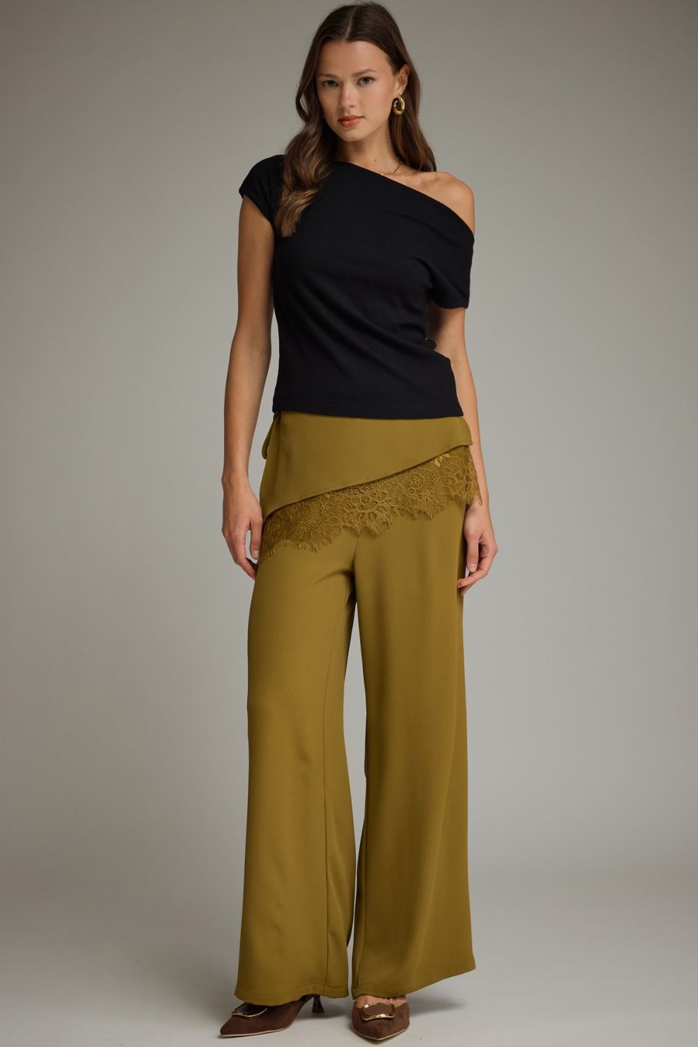 Lace Yourself High Waist Draped Lace Overlay Pants