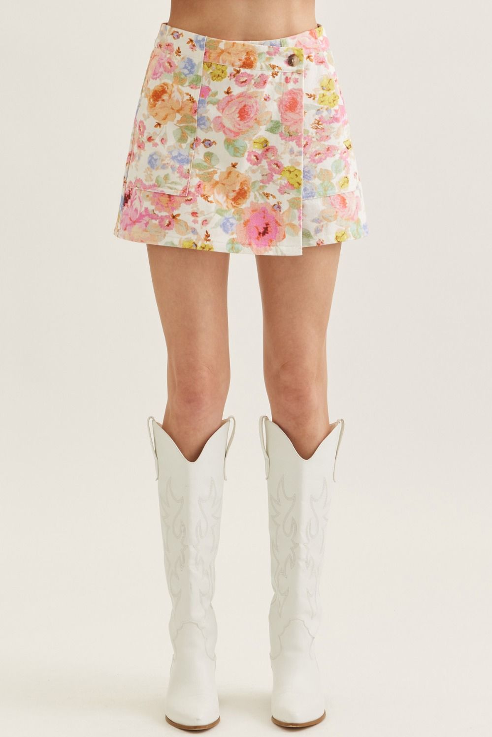 Sweet Bouquet Floral Print Skort with Built In Shorts and Front Pockets