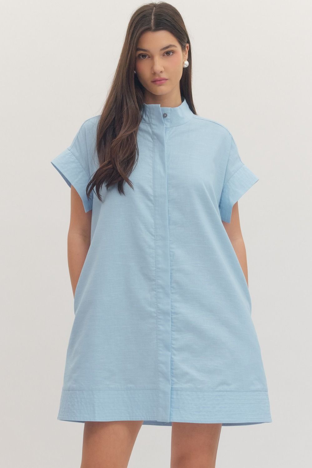 Show Me the Way Light Blue Shirt Dress for Women with Short Sleeves