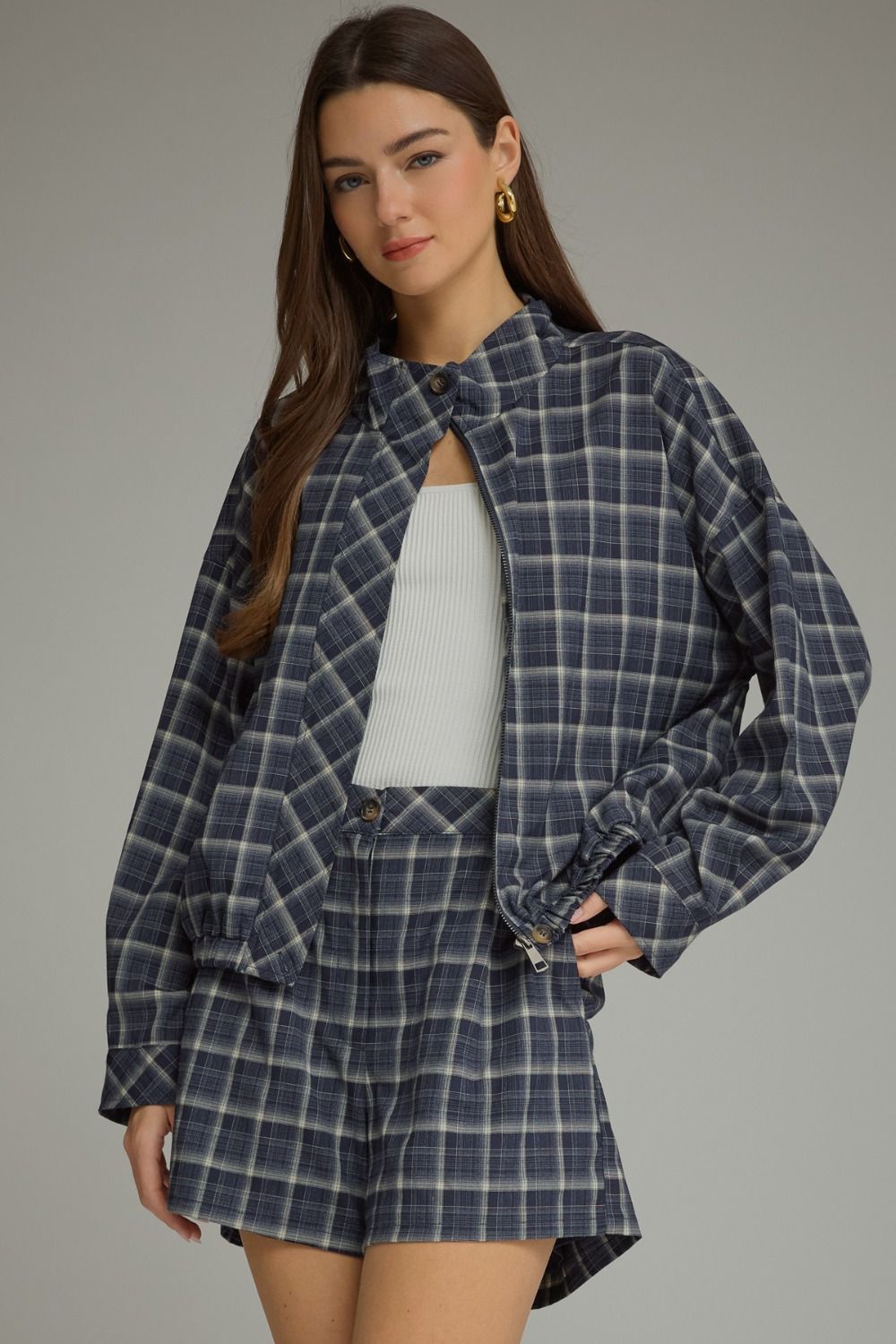 Plaid About You Plaid Zip Up Jacket
