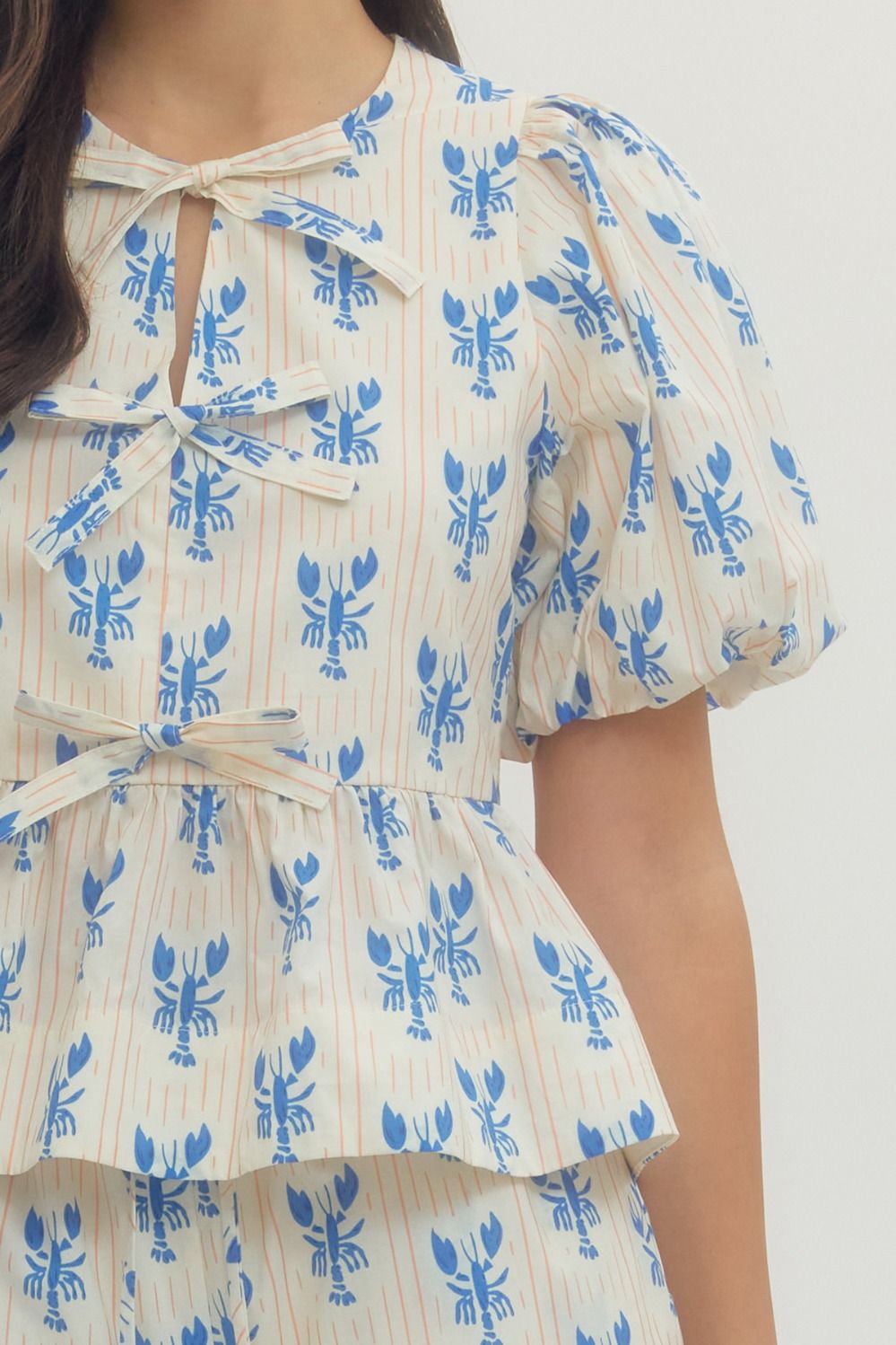 Seas the Day Women’s Blue Coastal Print Peplum Top with Puff Sleeves