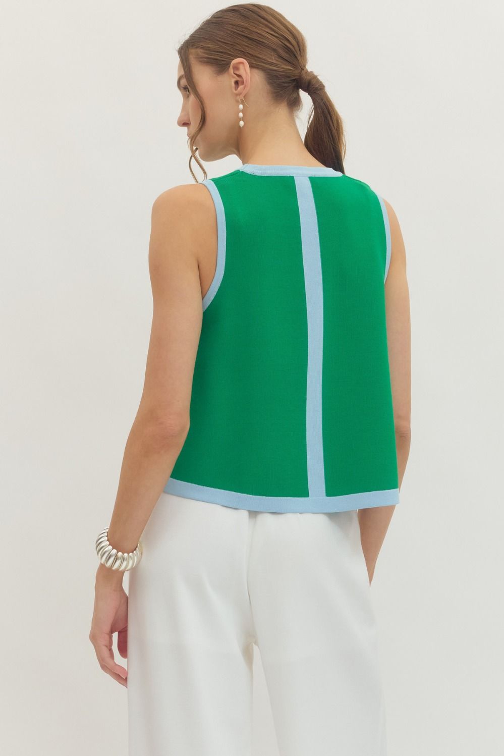 Just What I Wanted Sleeveless Knit Tank Top with Contrast Trim and Relaxed Fit