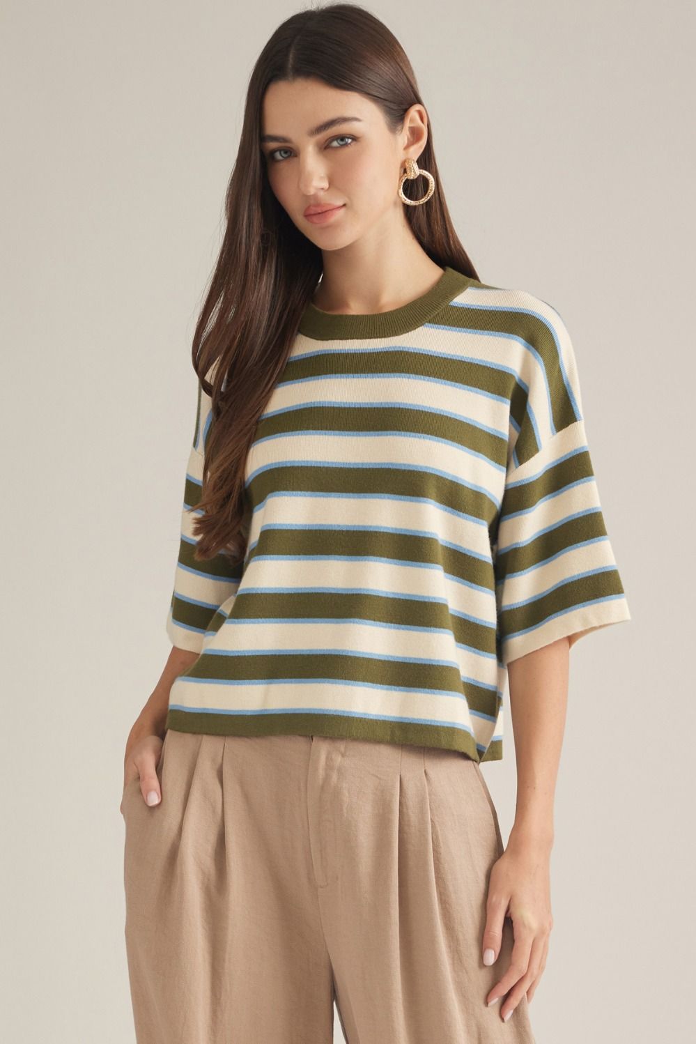 On the Line Striped Short Sleeve Sweater Tee