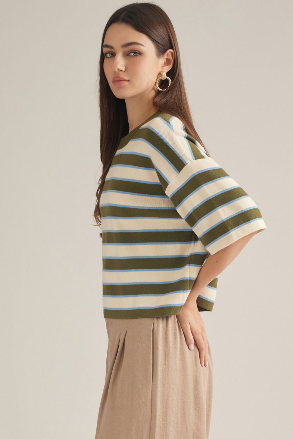 On the Line Striped Short Sleeve Sweater Tee