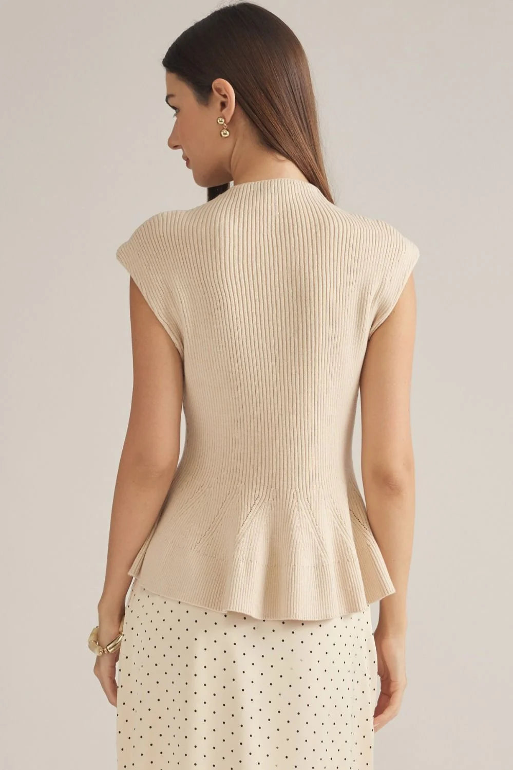 Textured Talk Ribbed Knit Peplum Top