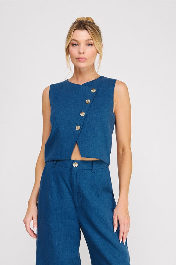 Off Duty Model Sleeveless Button Detail Crop Top with Tailored Fit