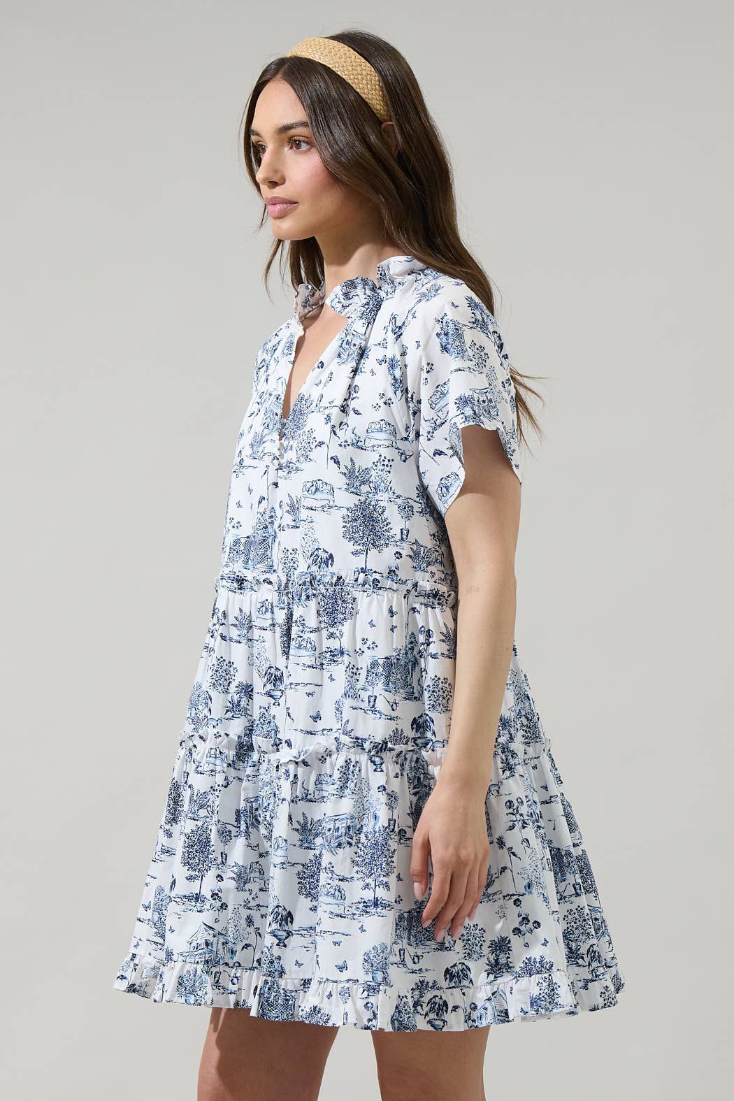 Toile Poplin Tiered Mini Dress