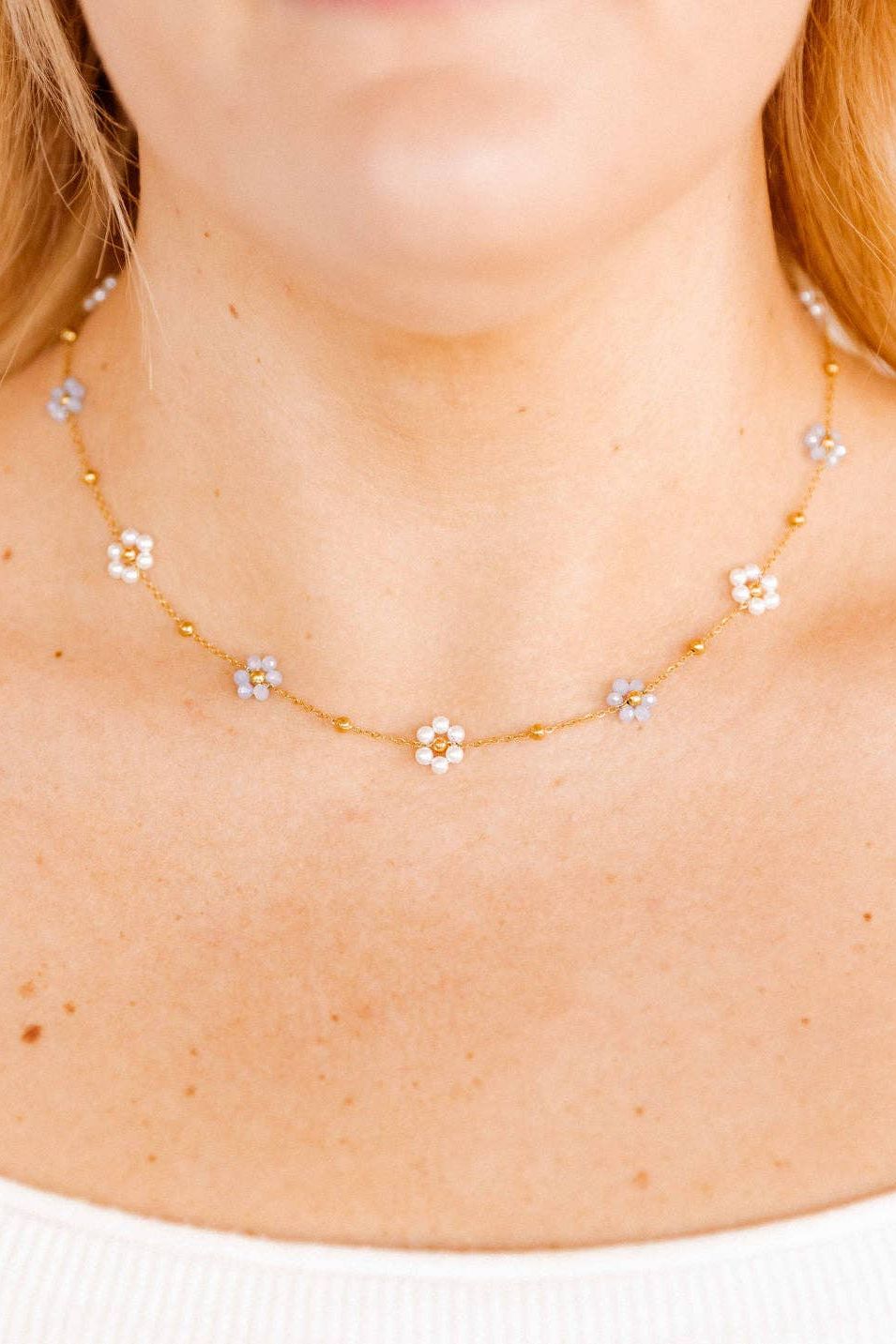 Necklace - Gracie Flower Blue