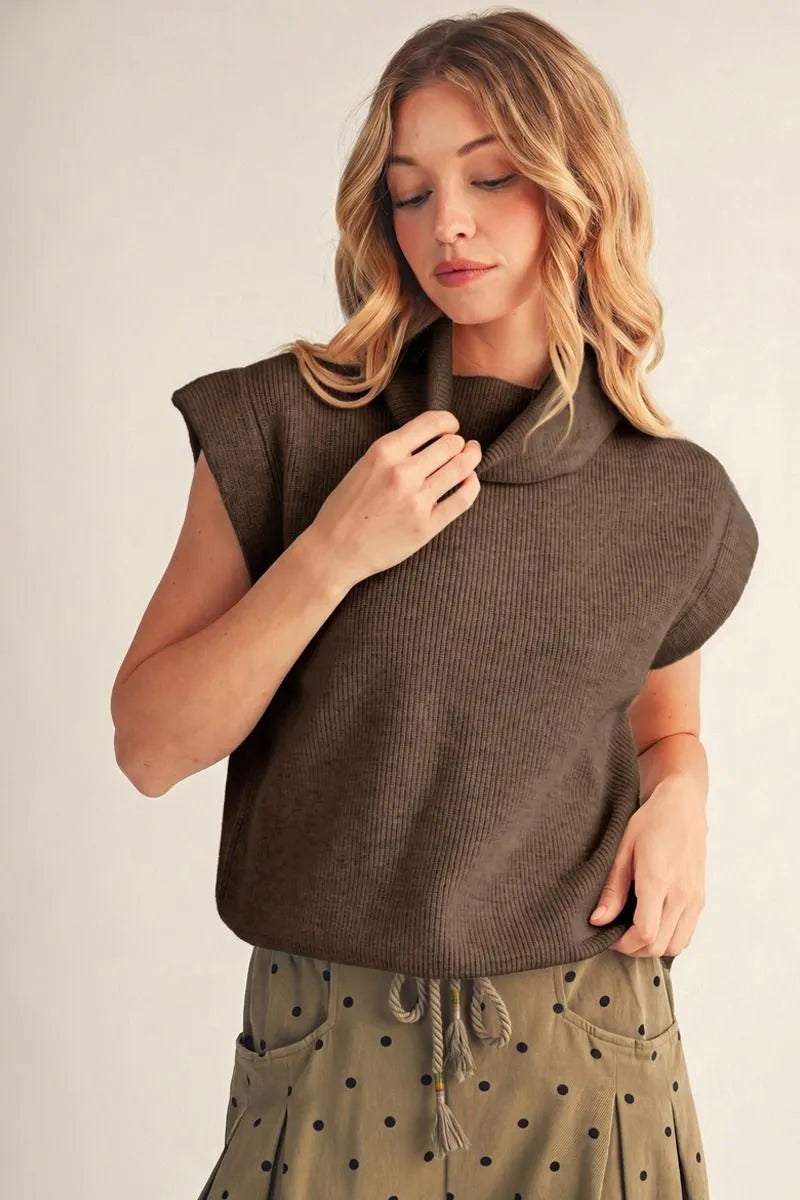 Soft Landing Mock Neck Knit Top with Cap Sleeves