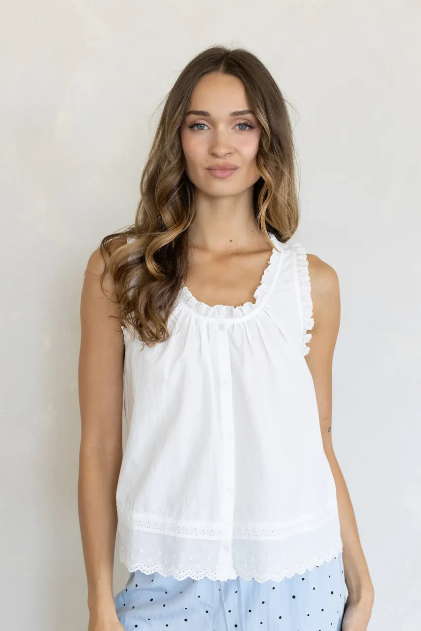 Ruffle Romance Ruffle Trim Button-Front Tank